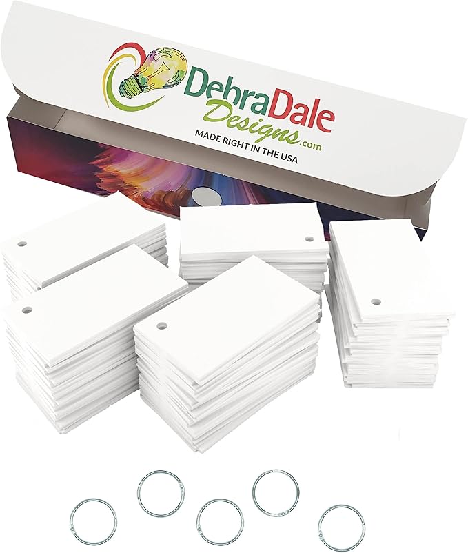 Debra Dale Designs White Mini Hole-Punched Flash Cards – 1000 Count Blank Unruled Cards with 5 Binder Rings – Durable Cardstock – USA Made