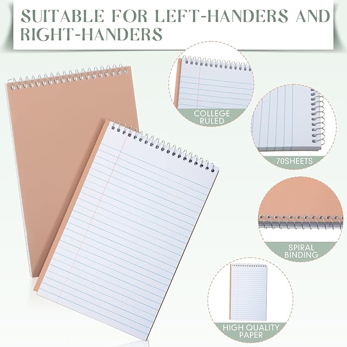 Fuutreo 12 Pcs 5'' x 8'' Top Bound Spiral Notebooks Office Steno Book for Women Cute Durable Spiral College Ruled Paper 70 Sheets Multicolor Covers, School Supplies(Dark Color)
