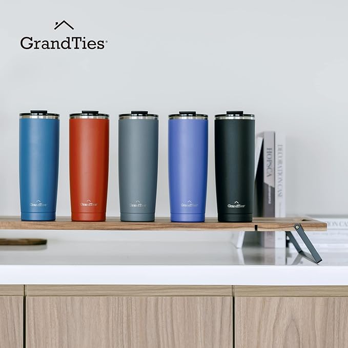 GRANDTIES Insulated Coffee Tumbler Cup w/Tritan Lid | Leak Proof, Reusable, Double Walled Vacuum Stainless Steel Water Bottle Travel Mug | Thermal Cups for Hot and Cold Drinks | 20oz | Cranberry