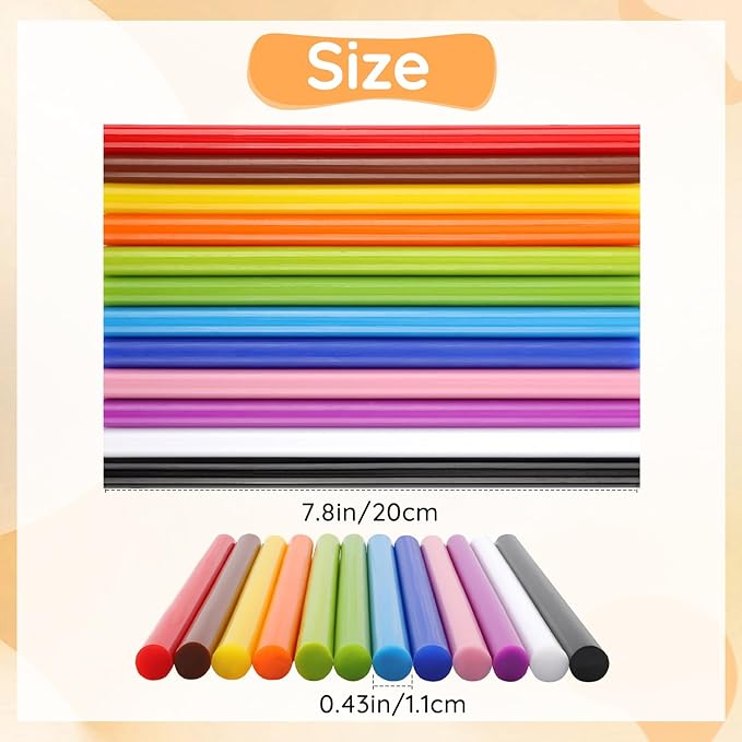 72pcs Colored Hot Glue Sticks, 0.43x8in 12 Colors Hot Melt Glue Sticks Standard for Paper, Wood, Plastic, Glass, Crafting DIY Art School Gluing Project Repair, Sealing Wax