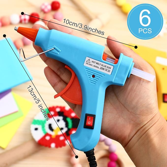 Zhengmy 6 Pcs Mini Glue Gun Crafts Hot Melt Guns Low Temp Glue with Burn Protection Fast Preheating and Easy Squeeze Trigger for School DIY Arts Class Projects Home Quick Repairs, 20 W (Multicolor)