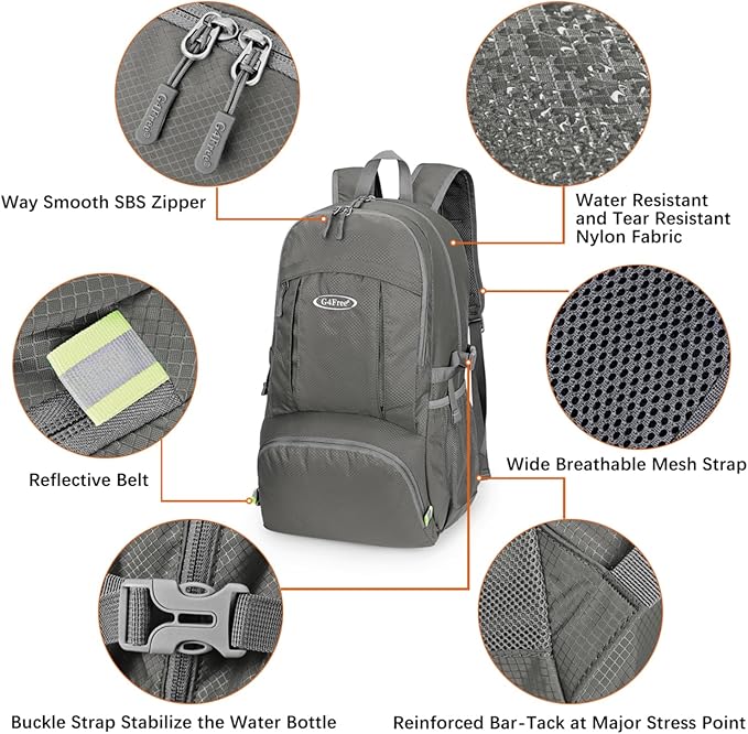 G4Free Lightweight Packable Hiking Backpack, Waterproof Travel Daypack