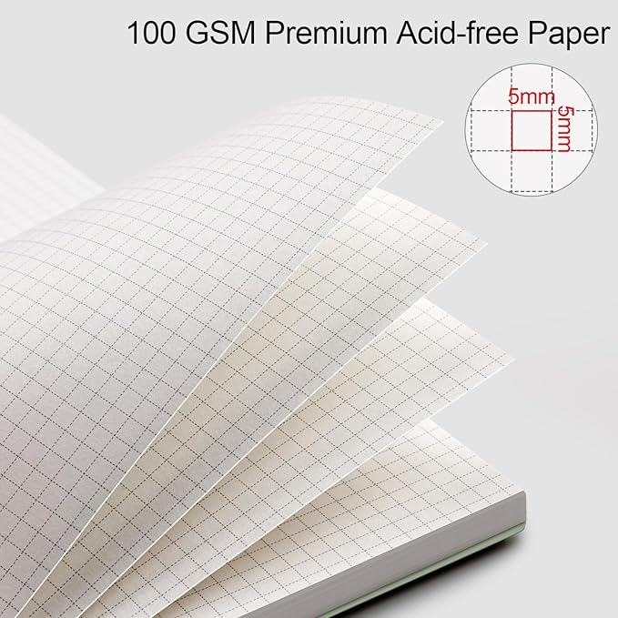 AHGXG Graph Paper Notebook - Spiral Notebook 8.5" x 11", A4 Large Graph Notebook, 100 gsm Thick Grid Paper, Waterproof Plastic Cover Journals for School Writing Engineering Math, Sage Green