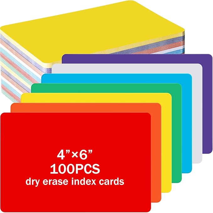Harloon 100 Pcs Dry Erase Index Cards 4 x 6 Inch Laminated Reusable Dry Erase Note Cards Sheets for Office Home Housework to Do List(Colorful)