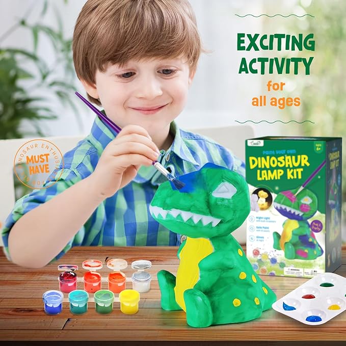 LAOESE Paint Your Own Dinosaur Lamp Kit, Art Supplies Kids Paint Set, Arts and Crafts for Kids Ages 8-12, Dinosaur Toys Girls Boys Birthday Gifts for Kids Ages 3 4 5 6 7 8 9 10 11 12+