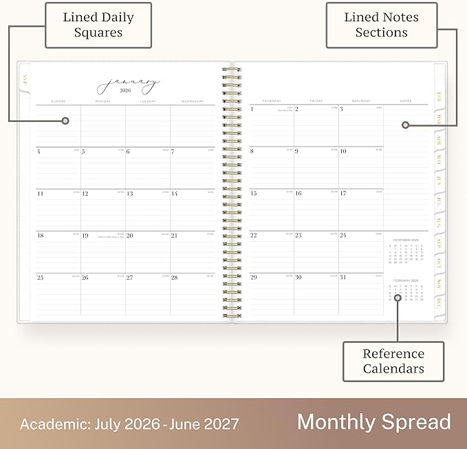 Blue Sky Life Note It 2026-2027 Academic Year Weekly and Monthly Planner, July 2026 - June 2027, 8.5” x 11”, Flexible Cover, Laminated Tabs, Wirebound, Storage Pocket, Hannah
