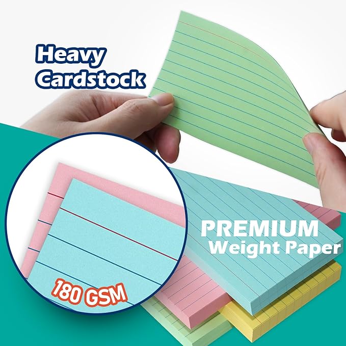 Yellow Lined Index Cards 3x5 Ruled Note Cards 200 Count, 180 GSM Heavy Weight