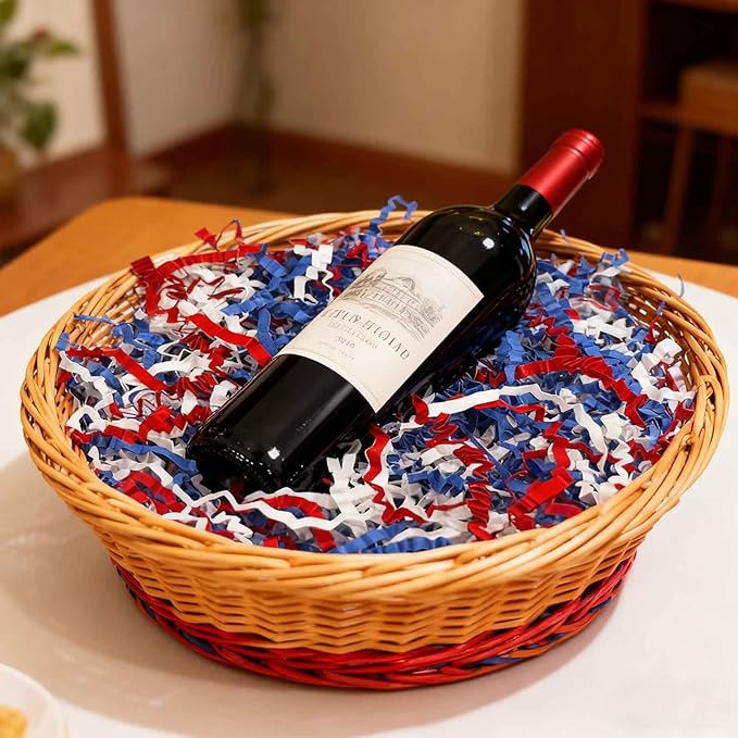 3LB Red Blue White Crinkle Cut Paper Shred Filler, Paper Shreds for Basket Fillers, Birthday, Gift Wrapping, Anniversary, Wedding, Independence Day, 4 of July, Christmas Gift Decor Party Filler