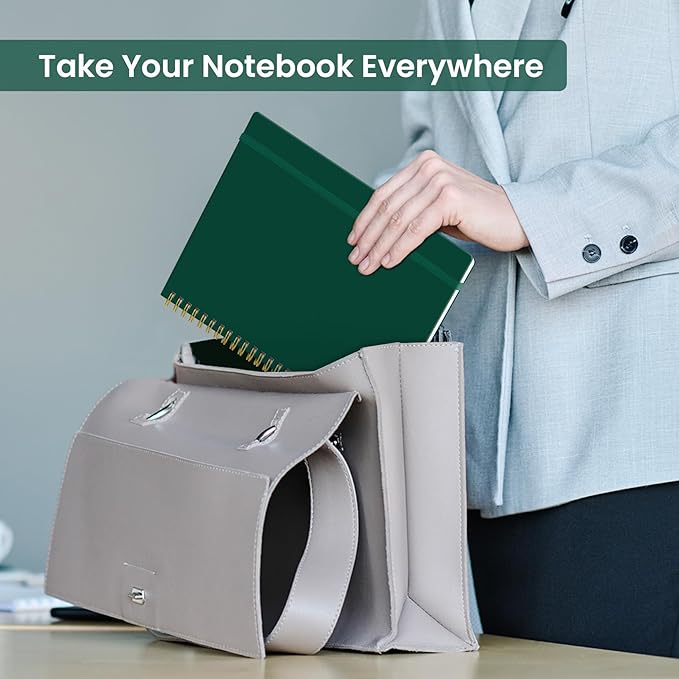 Taja Spiral Lined Notebook, 8.5"x11" Notebooks for Work, Large A4 Journal for Women & Men, College Ruled Journaling Notebook for Writing, Plastic Cover Spiral Journal, Dark Green
