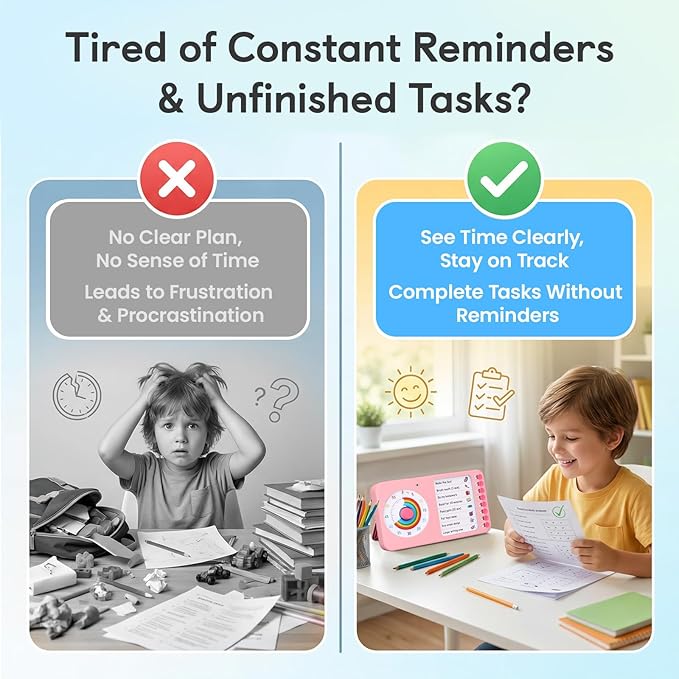 2-in-1 Visual Timer with Task Board for ADHD & Autism, Dry Erase Chore Chart and Visual Schedule for Kids & Adults, Rainbow Countdown Timer for Classroom, Home, Homeschool (Pink)