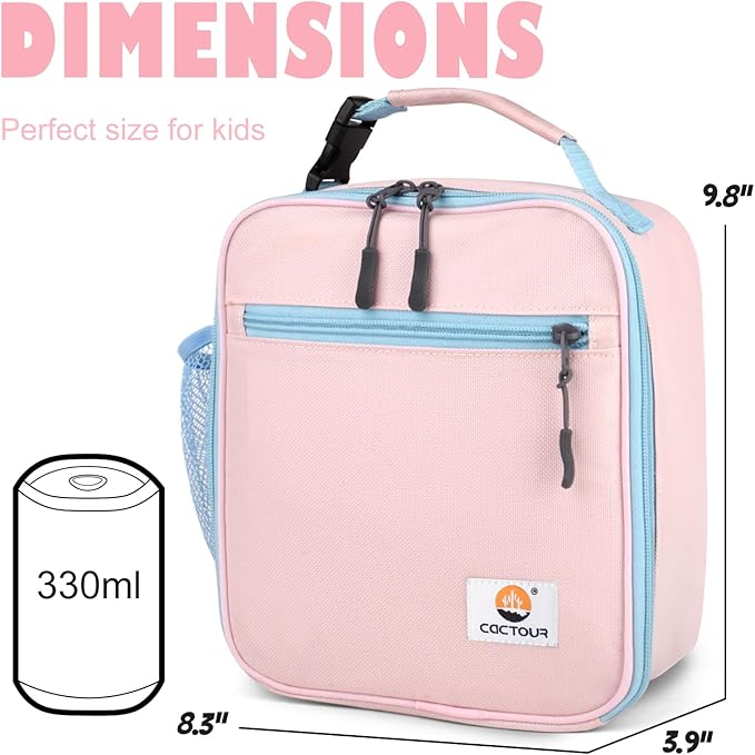 CaCTOUR Lunch Box Kids,Premium Insulated Lunch Bag for Girls Boys,Soft Bag Mini Cooler Back to School Thermal Reusable Lunch Bag for Work School Picnic (Pink)