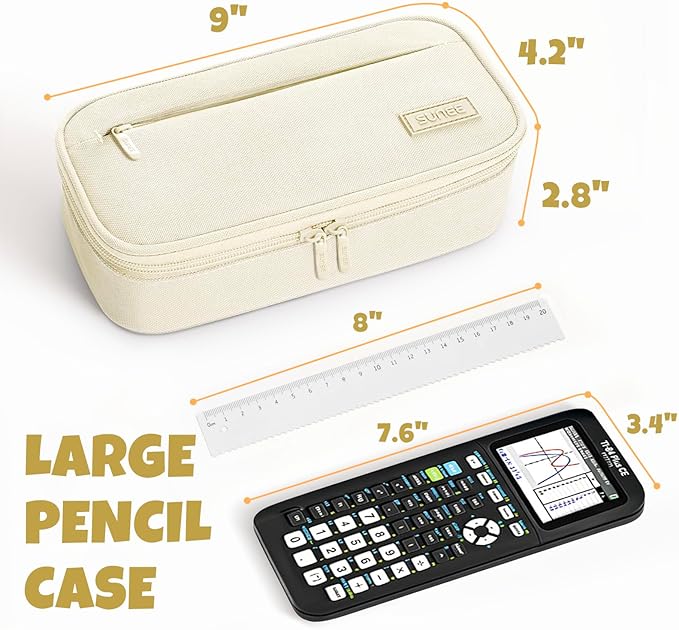 SUNEE Cute Pencil Case, Large Capacity Pencil Pouch, Big Storage Organizer for Stationery, Zipper Pen Bag, Back to School Supplies, Office Organizer Makeup Bag, for Teen Girl Boy Men Women, Beige
