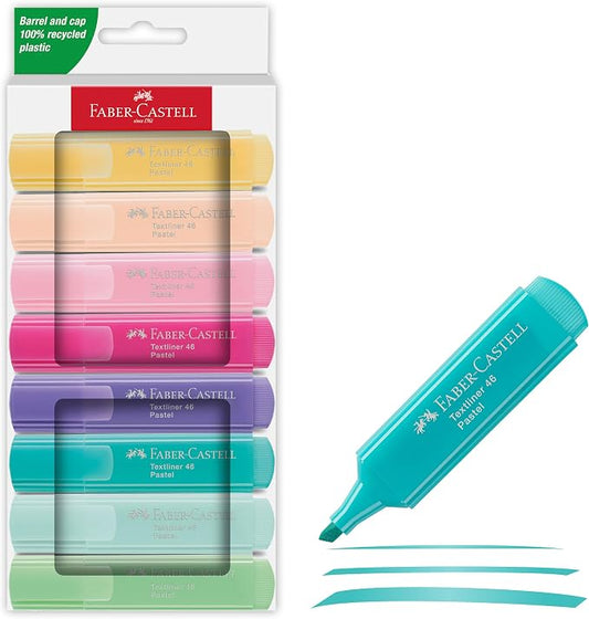 Faber-Castell Pastel Highlighters Set - 8 Chisel Tip Fluorescent Pen | Back to School Supplies - Aesthetic School Supplies and Bible Highlighters, No Bleed Markers