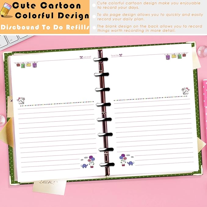 Rancco Discbound Notebook Refills, 180 Pages 8 Hole Punched Half Letter Lined Paper Inserts w/Index Tabs, Index Dividers, Loose-Leaf Bag, Ruler For Circa, Arc, TUL, Happy Planner, 5.5x8.5"