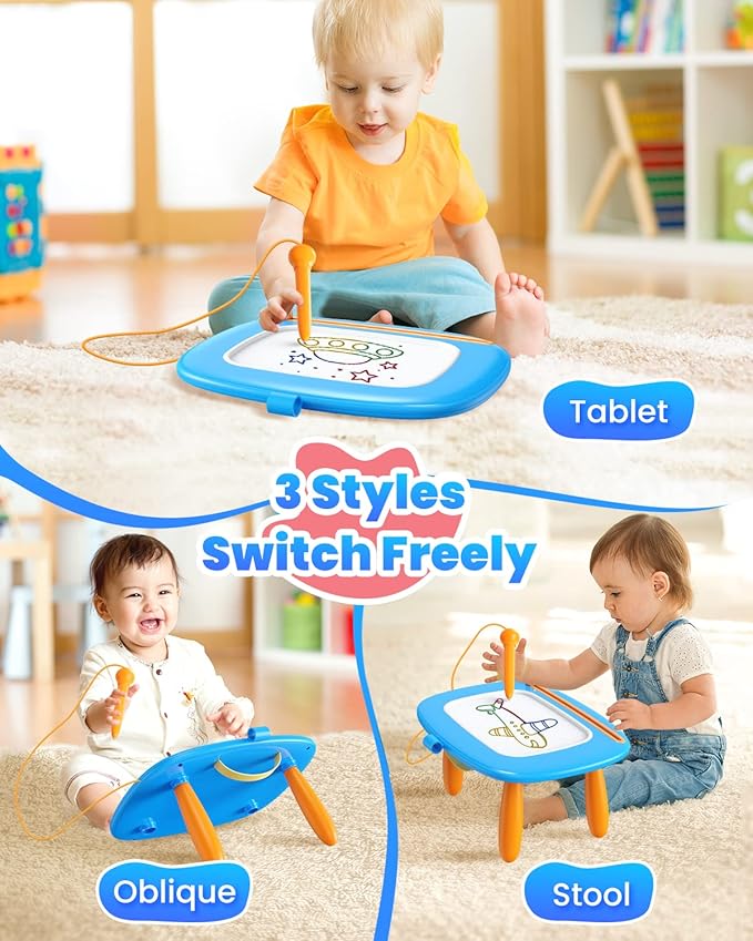 Toddlers Toys Ages 1-3, Magnetic Drawing Board, Doodle Board Pad Learning and Educational Toys for 18 Months Baby, 1-3 Yr Kids Birthday Gifts - Blue