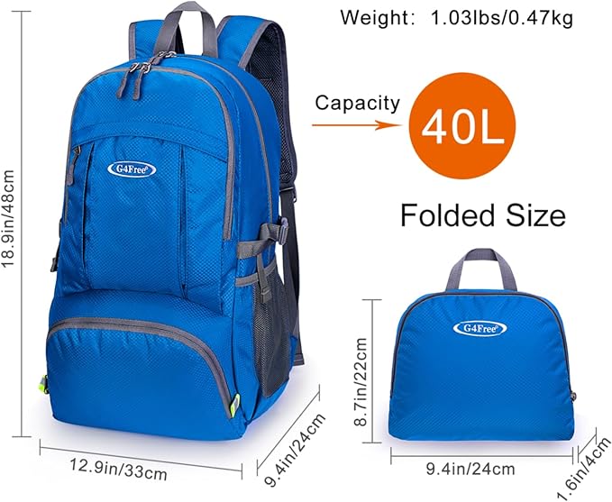 G4Free Lightweight Packable Hiking Backpack, Waterproof Travel Daypack