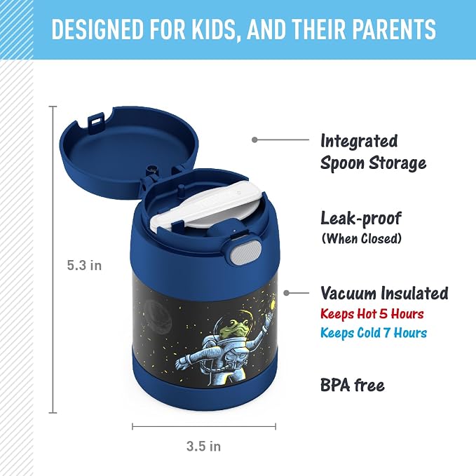 THERMOS FUNTAINER Kids Food Jar with Spoon, 10oz, Space Frog, 10 Ounce (Pack of 6)