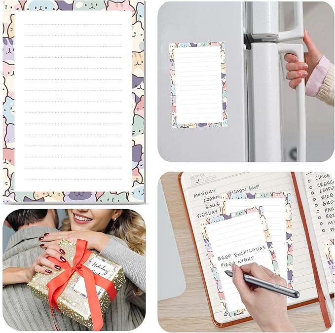 2 Pack Lined Sticky Notes 4x6 in, Cute Self-Stick Notepads with Lines, Large Memo Pads Strong Adhesive for Office, Home Cute Funny Cats