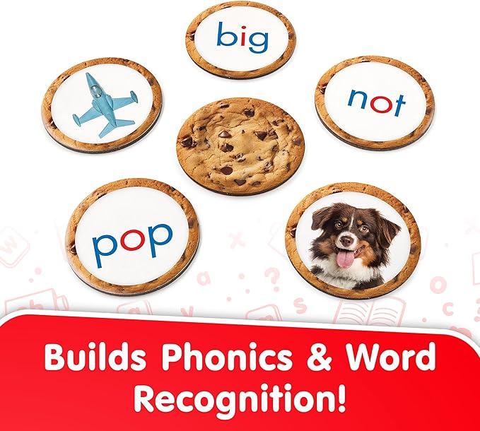Junior Learning: CVC Snacks - Hands-On Spelling Game, Phonics & Words Practice, Picture Clues, Color Coded, Cookie Theme Double-Sided Cards, Kids 4+