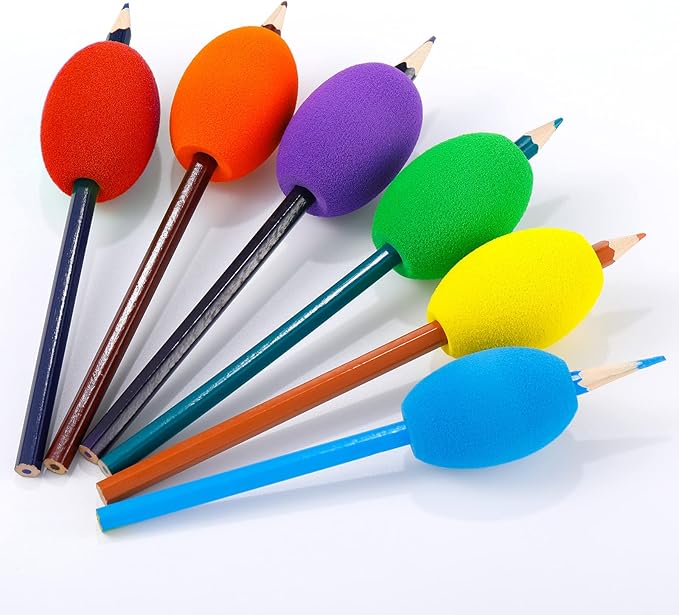 Outus 12 Pieces Egg Pencil Pen Grips Adults Egg Handwriting Grips Pen Stylus Foam Writing Aid Soft Cushioned Foam for Handwriting, Drawing Adults Right or Left Handed Use (Assorted Color)