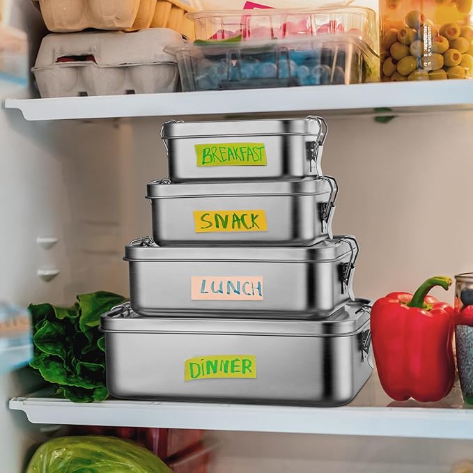 Leonyo 2 Pack 18/10 Stainless Steel Lunch Box for Adults 47oz, 1400ml Metal Bento Box with Removable Divider, 3 Compartments Snack Lunch Containers for Woman Man, Leak-Proof, Dishwasher Safe