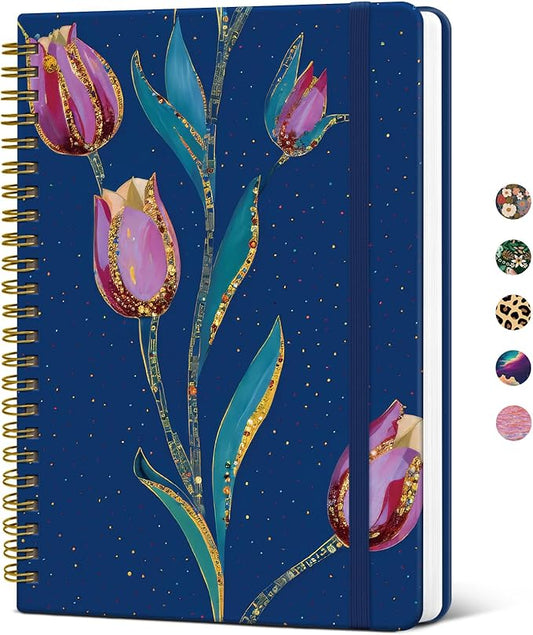 Taja Lined Spiral Journal Notebook for Women, A5 Cute College Ruled Hardcover Notebook for Work & Note Taking, Pretty Journal for Writing, 140 Pages, Tulip