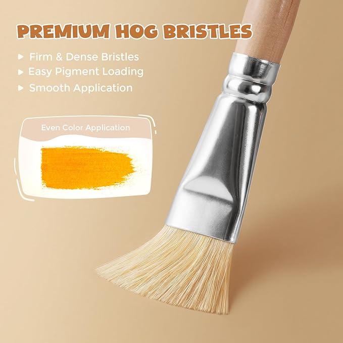 JUPITEARTH Jumbo Paint Brushes for Kids, Easy Grip Round and Flat Toddler Paint Brushes with Natural Wood Handles for Washable Paint and Acrylic Paint, 10 Pcs