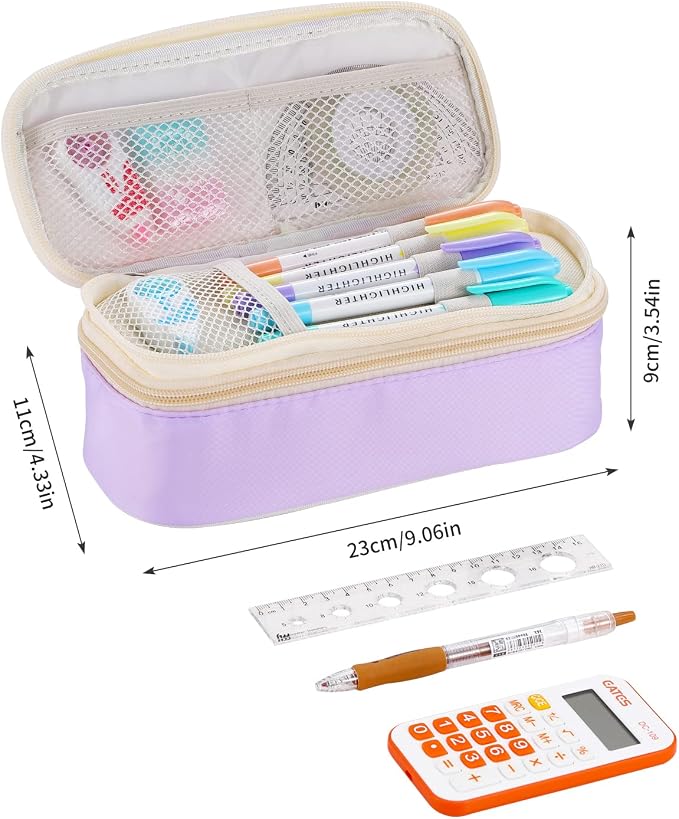 Dugio Large Pencil Case for Girls Kids Teens Big Zipper Pencil Pouch Purple | Organizer Pencil Bag Aesthetic Cute Pen Pencil Box Back to School Supplies, Large Capacity Design, Durable Metal Zipper