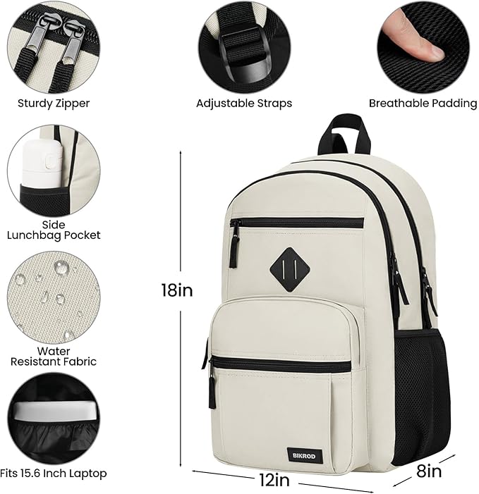 BIKROD Backpack for Girls Women, School Backpack for Teen Boys, Lightweight Casual High School Bookbag, Daily-use Travel Laptop Backpack Fits 15.6 Inch Notebook