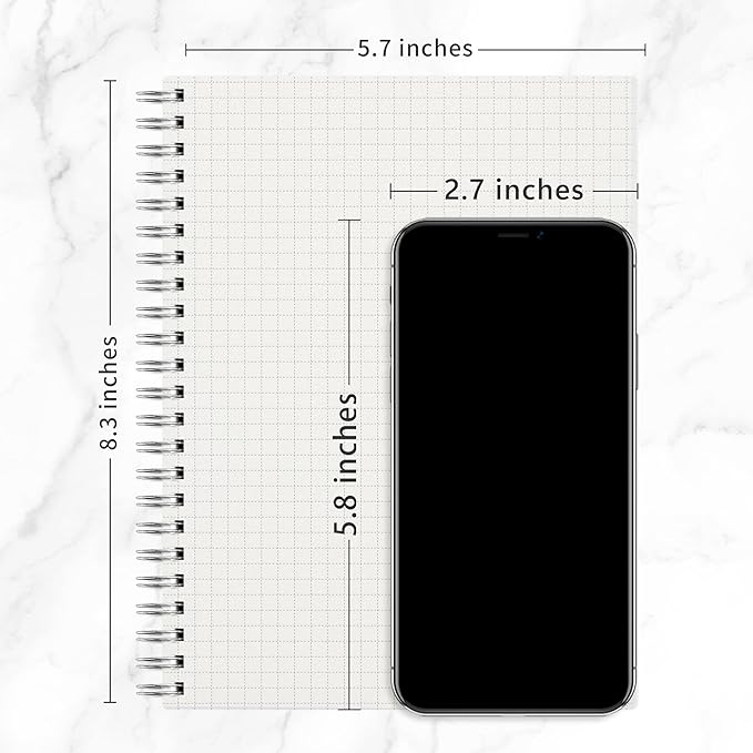 RETTACY Graph Grid Paper Notebook, 3-Pack, 160 Pages per Pack, A5 Medium Size (5.7'' × 8.3''), 100 GSM Thick Paper, Spiral-bound, Flexible Plastic Cover, for Students, Homework, Math, Engineering
