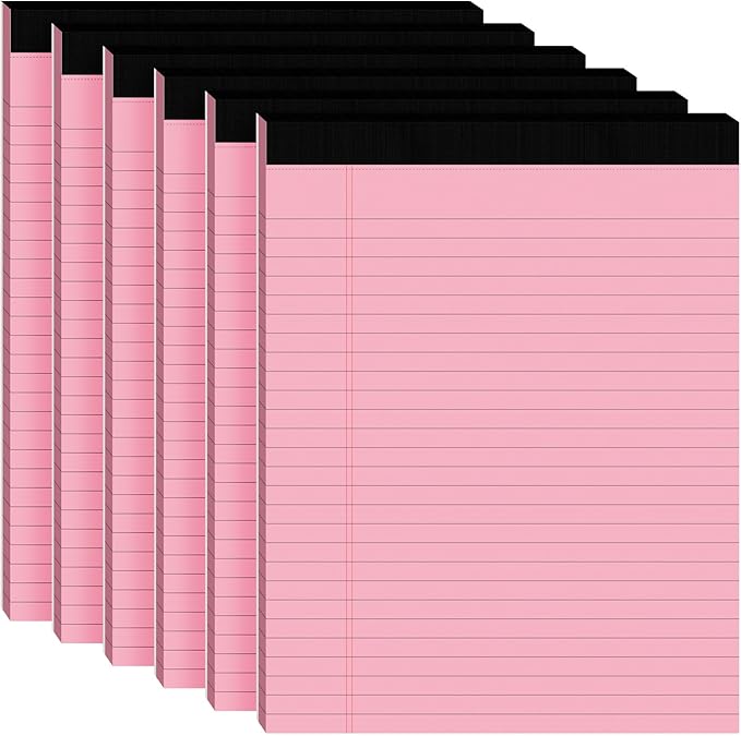 6pcs Legal Pads 8.5 x 11,Notepads 8.5 x 11 Inch, 30 Sheets/Pack, Pink Note Pads Clear Print Writing Pads of Paper, Perforate Wide Ruled Lined with Sturdy Back for Office, Business & School Supplies