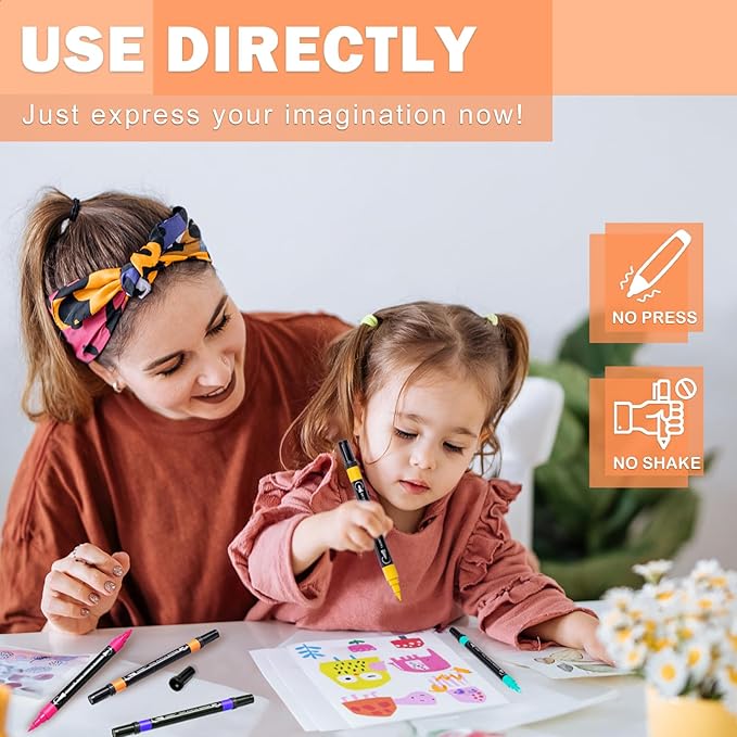 TANMIT 24 Colors Dual Tip Acrylic Paint Markers, Paint Pens Set with Brush Tip and Fine Tip For Fabric, Rock, Wood, Glass, Eggs, Scrapbook, DIY Crafts Making Art Supplies - Teacher Appreciation Gift