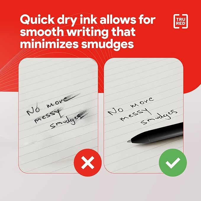 TRU RED Retractable Gel Pens, Medium Point 0.7mm, Black Ink, 5 Pack – Quick‑Dry Pens for No‑Smear Notes & Office Writing