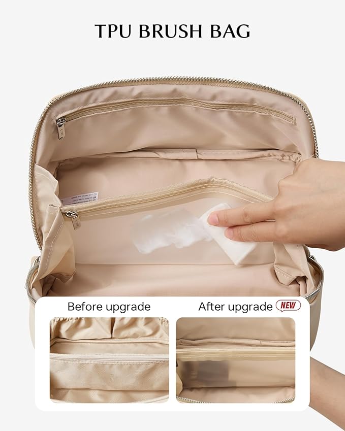EACHY Travel Makeup Bag, Large Capacity Cosmetic Bag for Women, Waterproof PU Leather, Flat Open Portable Toiletry Bag for Skincare, Brushes & Travel Essentials