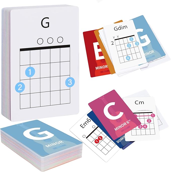 Guitar Chords Flash Cards Set, 56 Chord Cards and Guitar Chord Chart, Learn Essential Chords Quickly, for Beginners and Players