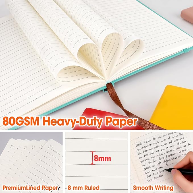 24 Pack Lined Journal Notebook for Work, 200 Pages, Medium 5.5" x 8.3", A5 College Ruled Notebook, 6 Colors, Hardcover Journaling Notebooks for Writing, Note Taking