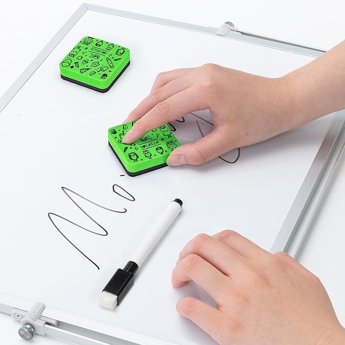 OWLKELA 30Pcs Dry Erase Erasers, Magnetic Whiteboard Eraser, Mini Whiteboard Cleaning Pads for Classroom, Office and Home, Green