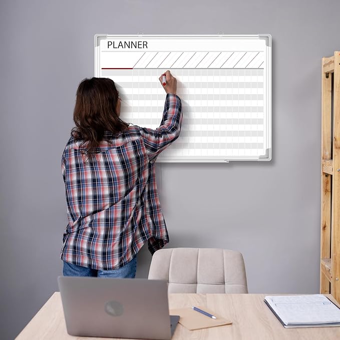 Lincia Aluminum Frame Dry Erase Board with Lines, Double Sided Wall-Mounted Whiteboard for Scheduling, to Do Lists & Weekly Planning, Reusable Calendar for Home & Work(Make Ready Board,18"x24")