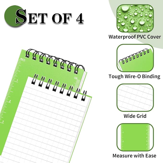 COIDEA Waterproof Notebook, 4 Pack 3" x 5" Top-Spiral Pocket Notepad