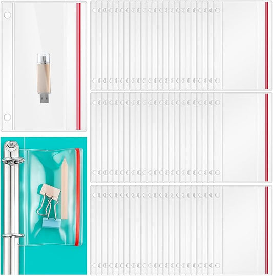 Affrolling 100 Pack Flash Drive Holder for 3 Ring Binders Clear Flash Drive Zipper Case Bulk Transparent Vinyl Plastic Binder Pockets USB Holder Storage Organizer Waterproof