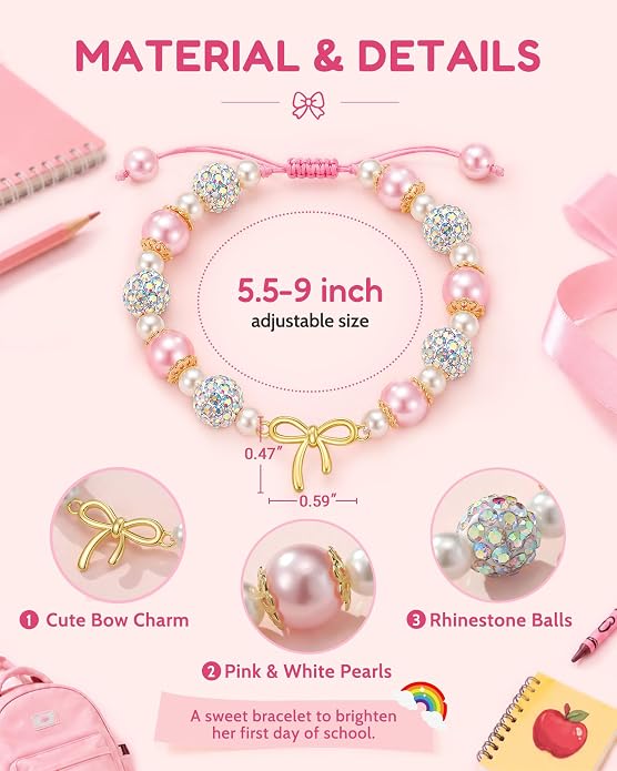 First Day of School Bow Bracelet Back to School Gifts for Girls
