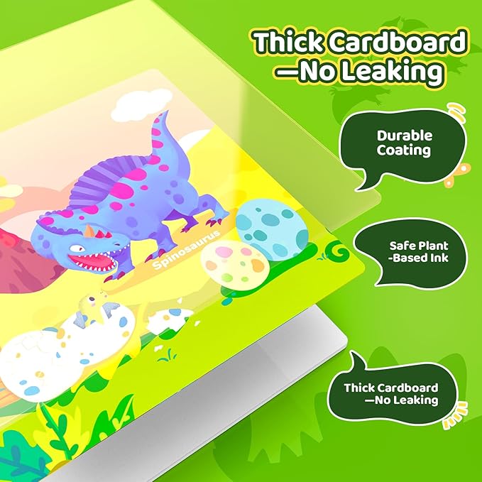 JoyCat Dinosaur Water Coloring Book for Toddlers 3-5, Reusable No-Mess Water Painting Book with Water Pen, 13 Activity Pages, Travel Toy Gift for Boys & Girls