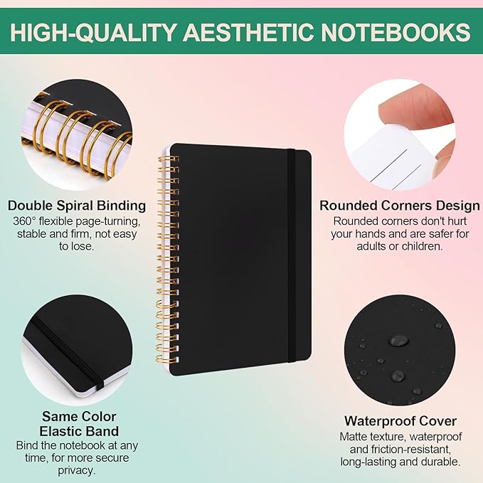 Utron 3 PCS Small Spiral Notebook 5x7, Notebooks for Note Taking, Black Spiral Journal Notebook, Work Notebook Small Notebooks 5x7 with Strap, Cute Notebooks for Women 70 Sheets/Note Books (Pack of 3)