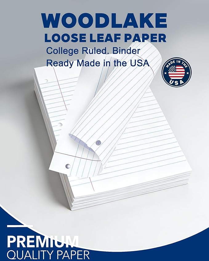 Notebook Paper USA-Made Loose Leaf Paper, 24 Pack 3600 Sheets 8"x10.5" College Ruled - 3-Hole Punched Bulk Filler Paper for 3-Ring Binder, 150 Sheets/Pack, Wholesale Available