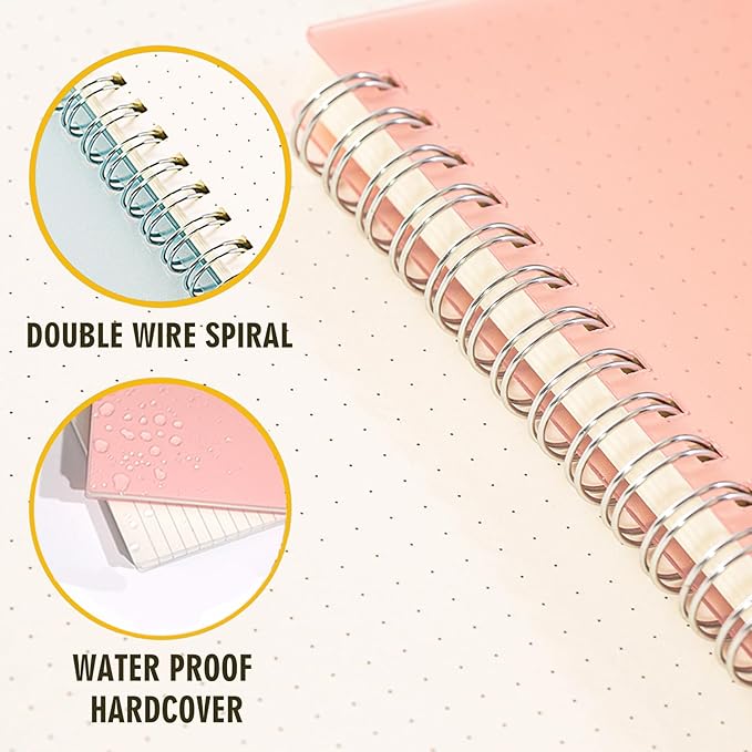OWSC 4 Pack Dot Notebook, 5.9 x 8.3 Inches Spiral Notebooks for Work, School and Journal with 110 GSM Journal Dotted Paper, Small Notebook with 80 Sheets/160 Pages, Hardcover Dot Journal Notebook
