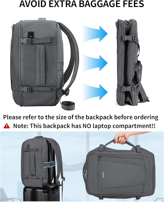 ECOHUB 17'' Travel Backpack, Personal Item Backpack with 13 Pockets, Flight Approved Carry on Backpack with USB Port & Luggage Sleeve, Travel bag for Men & Women, Water Resistant Backpack, Grey | 16.7"x10"x8" Small Backpack with 13 Pockets Water Resist...