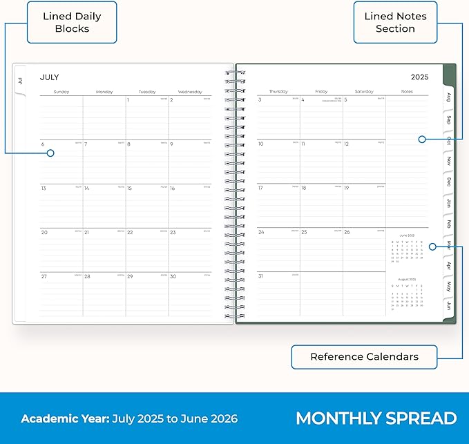 Blue Sky Weekly and Monthly Academic Year Planner Calendar, July - June, Flexible Cover, Wirebound, Laminated Tabs, Seychelle (Seychelle- 2025/2026, 8" x 10.875")