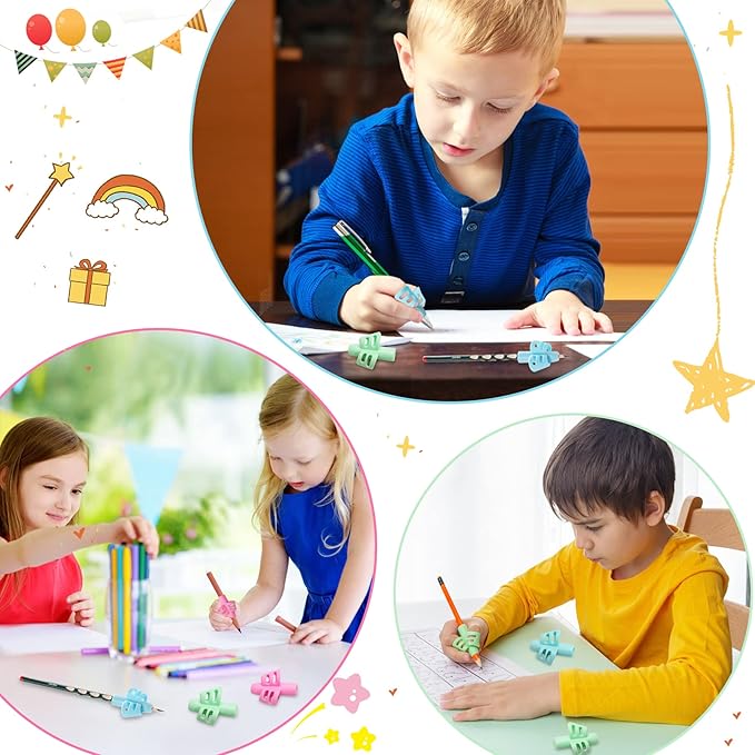 KIGEAPUEL 20 Pcs Pencil Grips for Kids Handwriting Ergonomic Training Pencil Holder Writing Tool for Toddlers, Preschoolers, Children Special Needs Colorful School Supplies(2 Fingers)