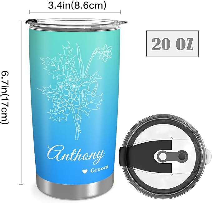 Personalized Tumbler Custom Vacuum Insulated Travel Mug Customizable Coffee Cup with Your Photos and Text Christmas Birthday Gift (Birth Flowers)