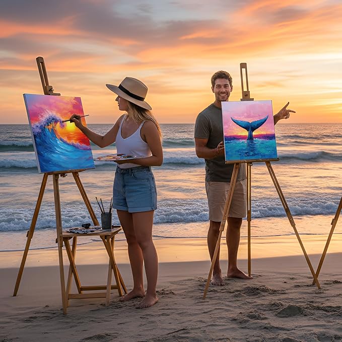 Cholemy 36 Pcs Paint and Sip Kit for Adults 8''x10'' Pre Drawn Canvas for Painting DIY Afro Acrylic Painting Kit Wood Easel Brushes Date Night Bulk for Father's Day Party Gifts(Sunset Style)